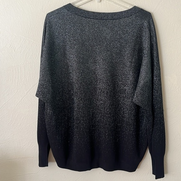 White Label V-neck Sweater Black Gradient Silver Thread Size L Long Sleeves - Picture 7 of 16